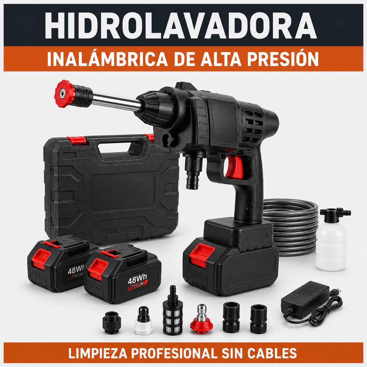 Hidrolavadora Inalámbrica de Alta Presión — Limpieza Profesional Sin Cables