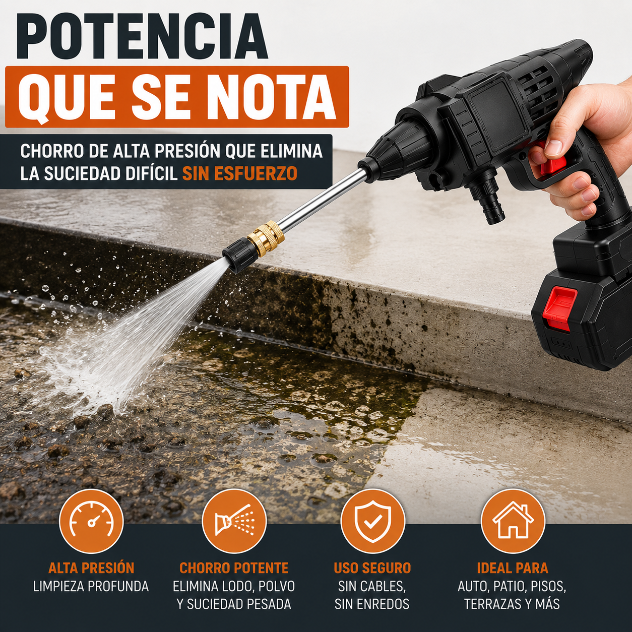 Hidrolavadora Inalámbrica de Alta Presión — Limpieza Profesional Sin Cables