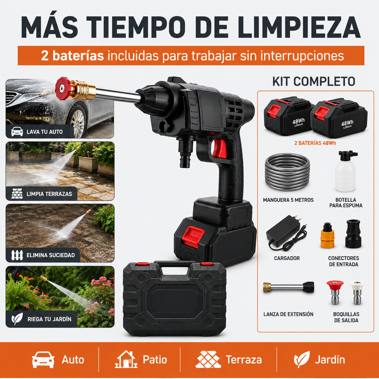 Hidrolavadora Inalámbrica de Alta Presión — Limpieza Profesional Sin Cables