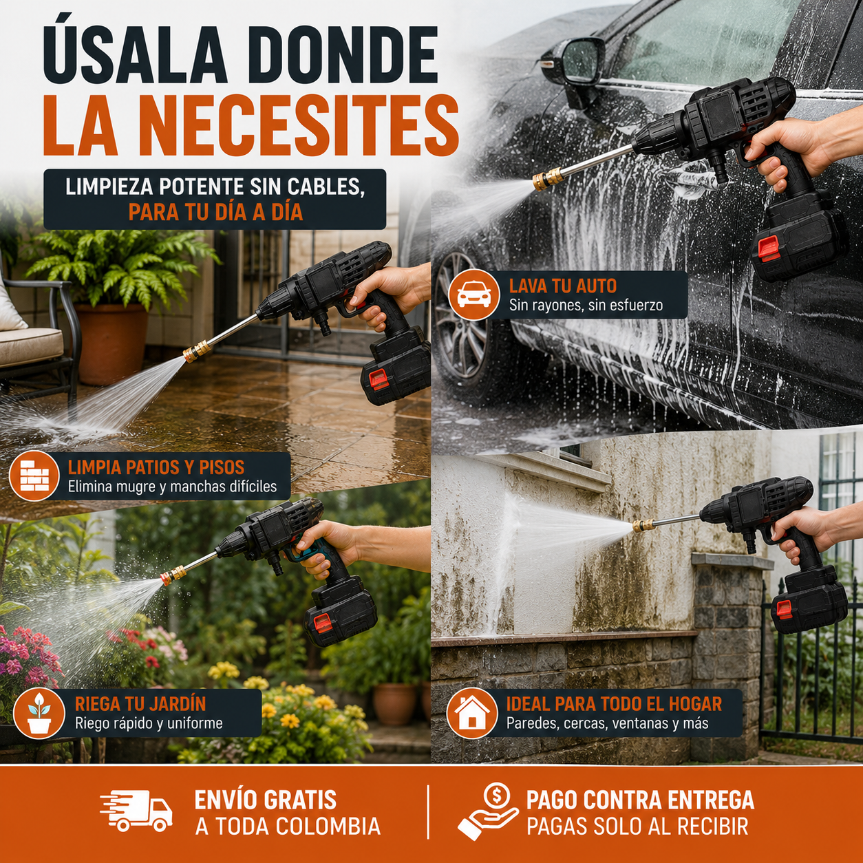 Hidrolavadora Inalámbrica de Alta Presión — Limpieza Profesional Sin Cables