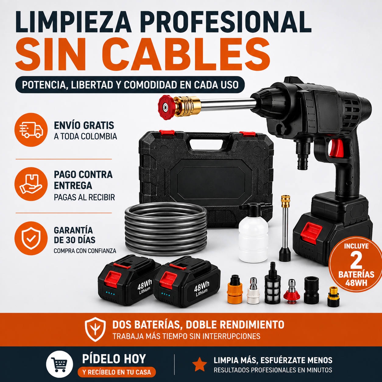 Hidrolavadora Inalámbrica de Alta Presión — Limpieza Profesional Sin Cables