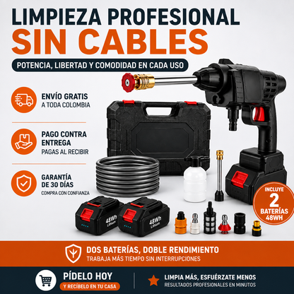 Hidrolavadora Inalámbrica de Alta Presión — Limpieza Profesional Sin Cables